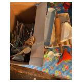 Misc kitchen utensils, rolling pin, flashlight,
