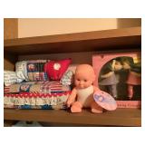 Raggedy Ann doll couch, plastic baby doll,