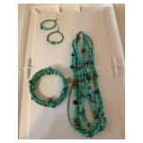 Multi strand beaded necklace, bracelet, earring