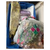 Tote w/ floral items, candleholders,8" high,  etc