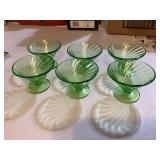 6 Federal glass? Green swirl sherbet glasses