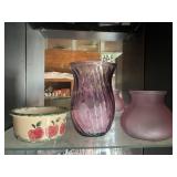 2 Vases, apple bowl, largest 7.5"