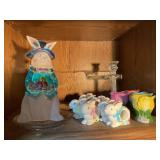Contents of shelf- Easter decor, napkin rings,