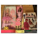 2 Barbie dolls & book