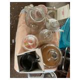 Miscwax melter set, jars, trinkets, etc in basket