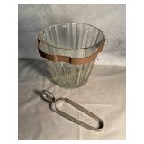 Glass ice bucket w/tongs, 5"H