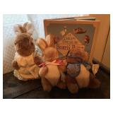 Peter Rabbit book & 3 plush rabbits