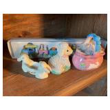 Easter decor - wooden train, ceramic basket,