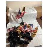 20+ Misc MD & US flags w/plastic  holders, 4x5.2"