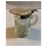 Anchor Hocking Glass syrup pitcher, metal spring