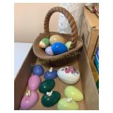 Ceramic woven basket w/Easter eggs, egg trinket