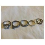 5 Ladies rings, 925 silver, sizes 8-8.5, (one is