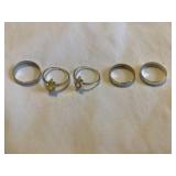 5 Ladies rings, 925 silver, sizes 7-7.5, glass