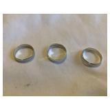 3 Ladies ring bands, 925 silver, sizes 6, .13 oz.