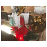 2 totes holiday decor, lace mantle scarf,