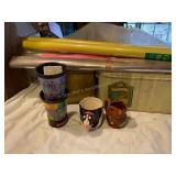 Tote w/ misc metal bread box, Easter cellophane