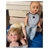 Porcelain -needs repair and plastic dolls w/