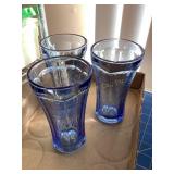 3 Blue pressed glass tumblers, 6.5"H, Indiana