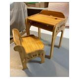 Handmade doll furniture, school desk, and chair,