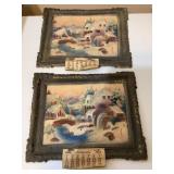 2 Vtg embossed paper/cardboard landscapes w/1928