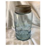 Atlas Mason blue qt jar, patent w/zinc cap