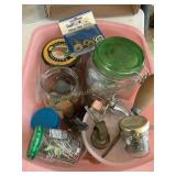 Misc. lot- caster, jars w/paper clips, straight