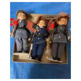 3 Sprungford porcelain army dolls 5 3/4" tall