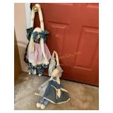 2 Rabbit dolls door knob hangers, largest is
