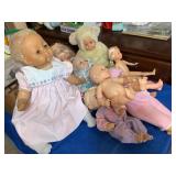 9 Misc. vintage dolls, show wear, tallest is 21"