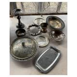 Silver plated pieces, pie holder 10?,  candle