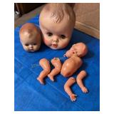 Doll parts, rubber & hard plastic heads w/