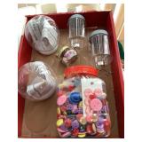 Buttons, plastic fillable globes, ornaments
