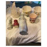 Various vases, handmade seashell rose buds, 13"