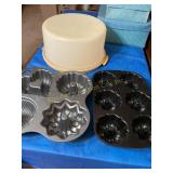 Nordicware bundt pans, Tupperware cake holder,