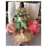 4 Flamingo style dance dolls, tallest is 12"
