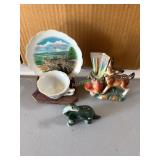 Figurines, dinosaur, deer toothpick holder, Rock