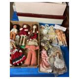 15+ dolls, porcelain & plastic, wood, 12" tallest