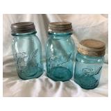 3 Blue Ball Mason jars W/lids, qt., pint