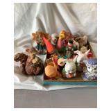 Misc. lot- figurines, troll, ornament bells,