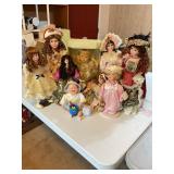 8 dolls, porcelain, 1 animated musical doll, 20"