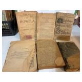 6 Vintage books, spelling book, novels etc, late