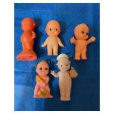 Rubber & porcelain dolls, 5" tallest