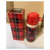 Avon plaid thermos decanter, 5.25", 70s w/box