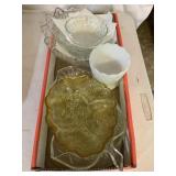 Misc. glassware- milk glass dessert cup, relish