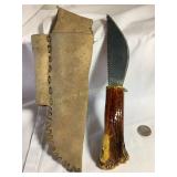 Antler handle knife, 5" blade, w/ sheath