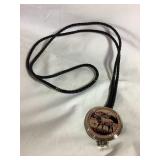 Braided black leather bolo tie with Buffalo