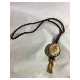 Brown braided leather bolo tie with/ shell