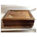 Wooden jewelry box, 10x8x3" w/contents- collar &
