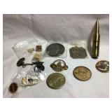 Misc collectibles- bullet lighter, NRA pins, NAA