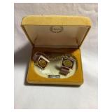 Hickok gold tone cuff links, hand enameled